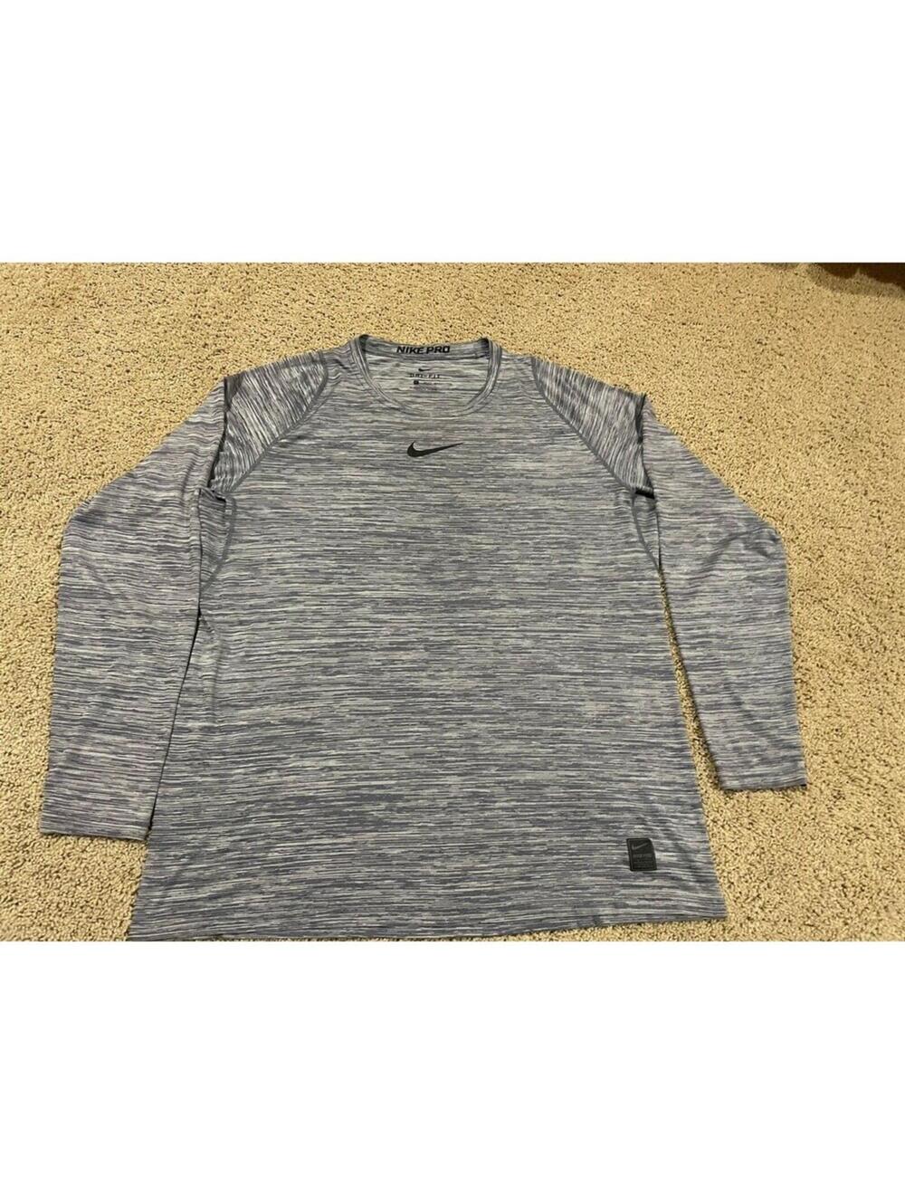 Nike Pro Shirt Men XL Dri Fit Blue Space Dye Long Sleeve Base Layer Gym Training